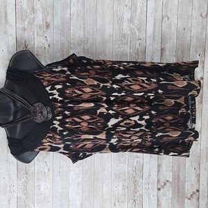 Perception Women, Women's blk, Brn, & Crm sleeveless top. Blk neckline, Sz 2X